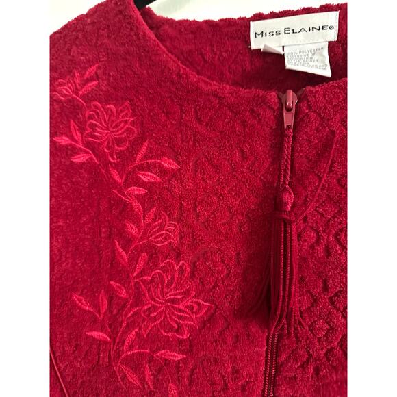 MISS ELAINE Vintage Red Fleece Plush Robe Housedress House Dress Embroidered XL - Picture 2 of 5